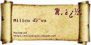 Milics Éva névjegykártya